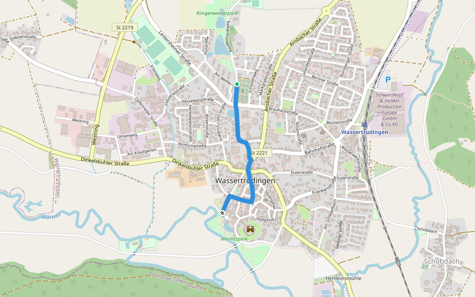 Spaziergang durch die Innenstadt - Bayerische Gartenschau 2019 walking route map in Wassertrüdingen