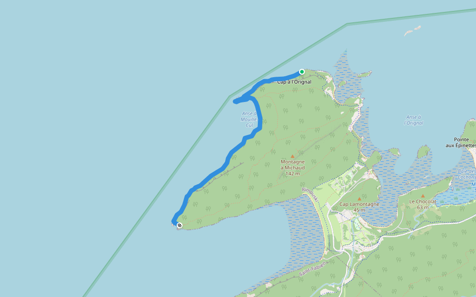 Le Grand Tour walking route map in Rimouski