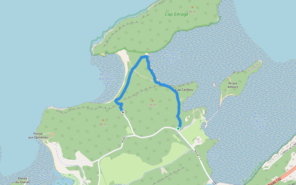 Les Anses walking route map in Rimouski