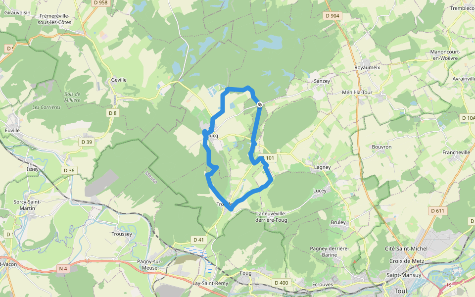 Boucle des Moulins walking route map in Royaumeix