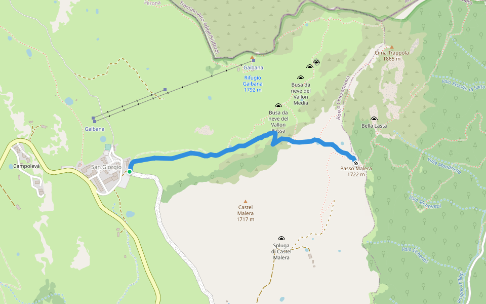 San Giorgio - Passo Malera walking route map in Malga San Giorgio