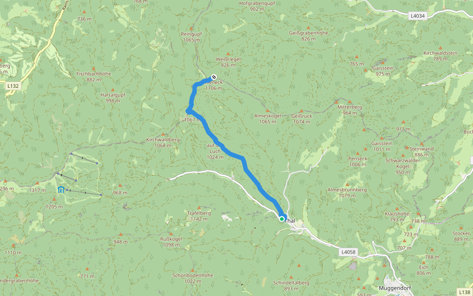 Thal - Kieneck (Enzianhütte) walking route map in Thal