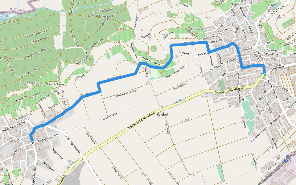 Rafz - Wil walking route map in Rafz