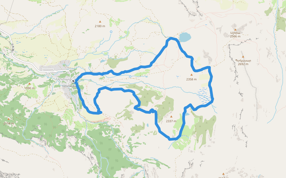 Hayeli Lake Loop Trail walking route map in Artavan