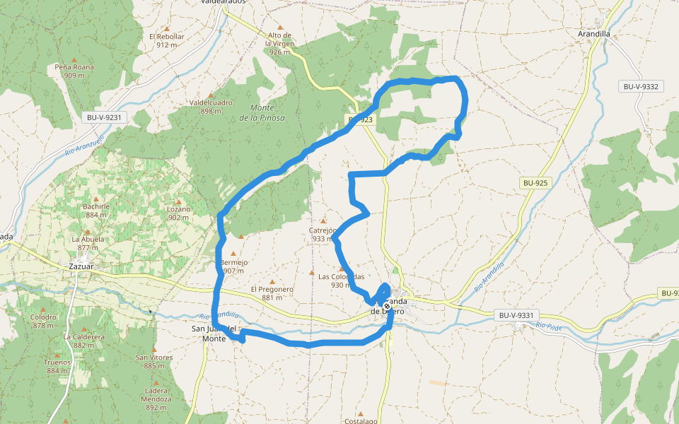 PRC-BU 72 Sendero del bosque y del pinar walking route map in Peñaranda de Duero