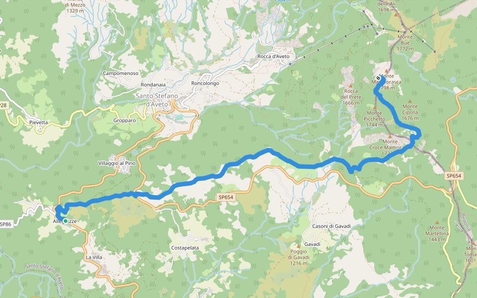 Allegrezze - Monte Maggiorasca walking route map in Allegrezze