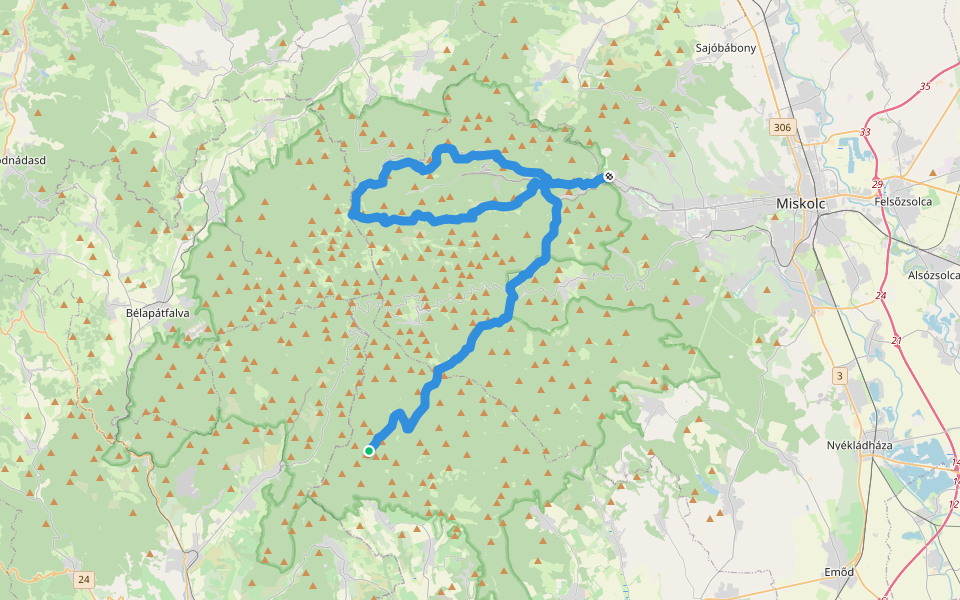 P (Völgyfő ház – Majális park) walking route map in Bükkzsérc