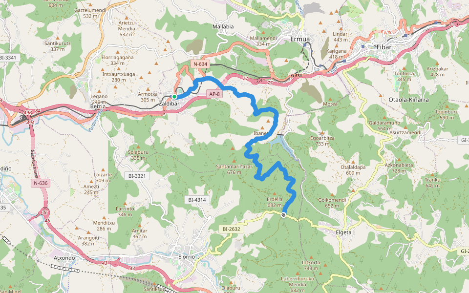 PR-BI 73 Zaldibar - Santruan walking route map in Zaldibar