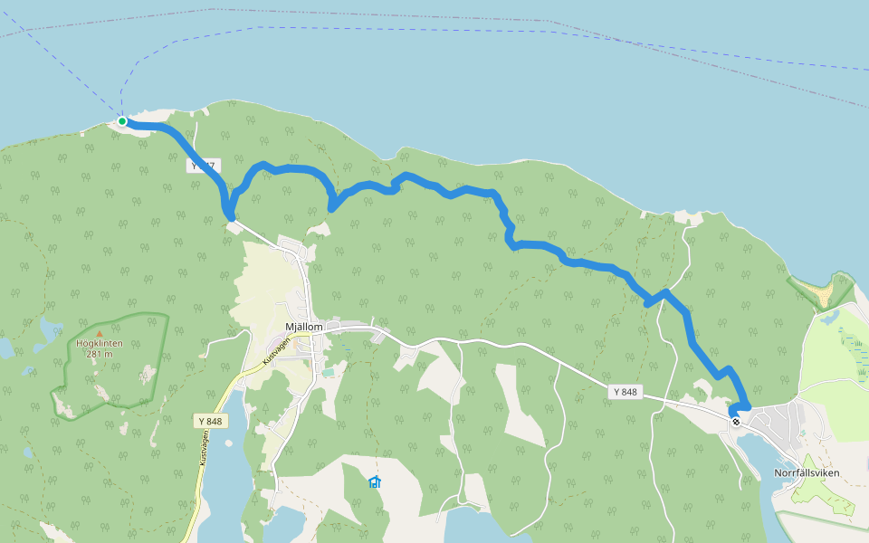 Världsarvsleden: Etapp 2, Mjällomslandet - Norrfällsviken walking route map in Mjällomslandet