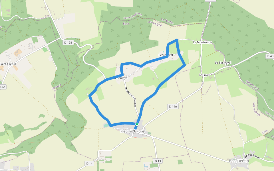 Boucle des 7 Mares walking route map in Fleury-la-Forêt