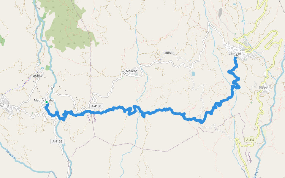 Laroles-Mecina Alfahar walking route map in Mecina Alfahar
