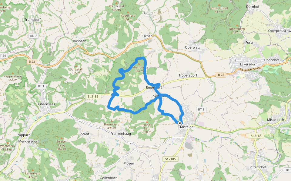 Mistelgau Rundwanderweg "Hohenbuche" walking route map in Mistelgau