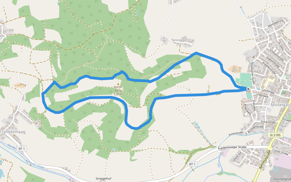 Mistelgau Rundwanderweg "Hoher Berg" walking route map in Mistelgau