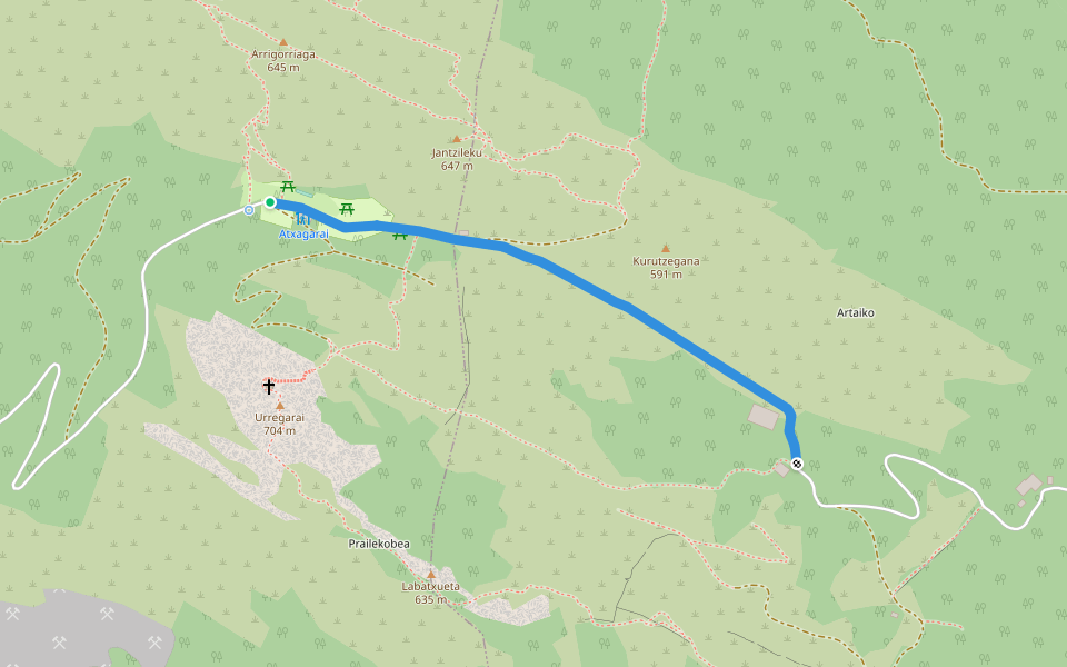 PR-BI 27.1 Urregaraiko saihesbidea / Variante de Urregarai walking route map in Aulesti