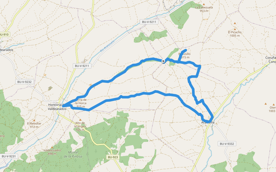 PR-BU 164 Sendero del Bellosillo walking route map in Coruña del Conde
