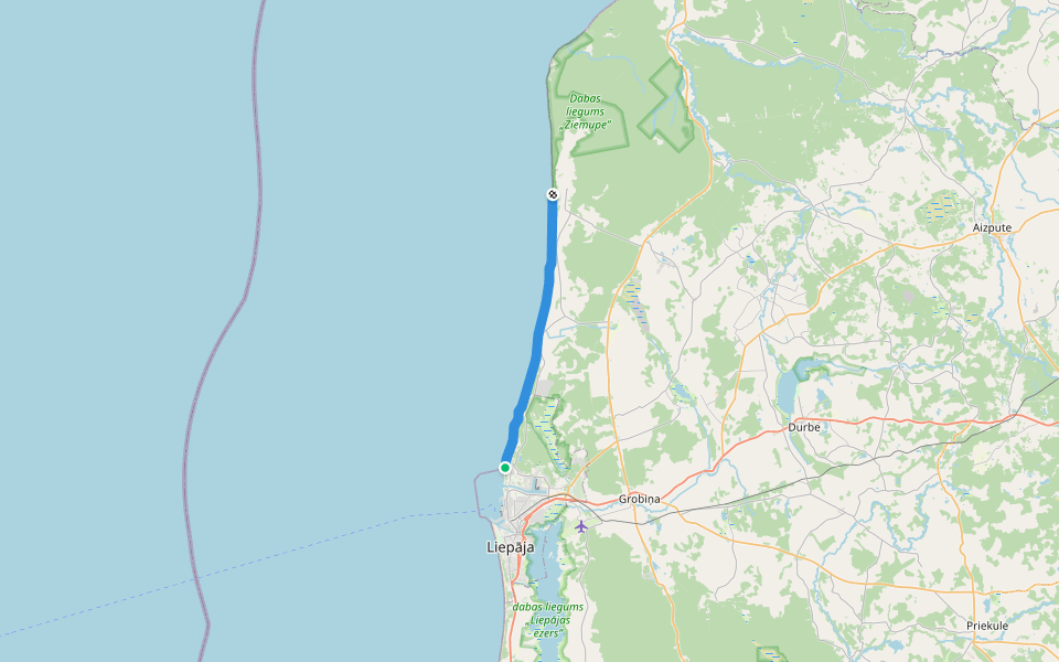 E9 section 4: Karosta - Ziemupe walking route map in Liepāja