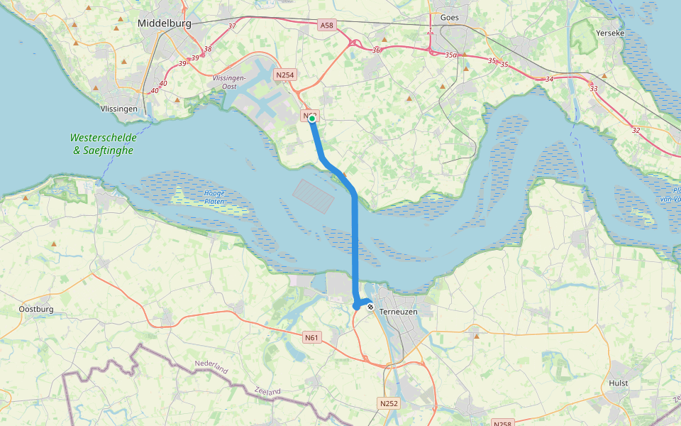 Grenslandpad - 03/04 - bustransfer door Westerscheldetunnel (terug) walking route map in Borssele