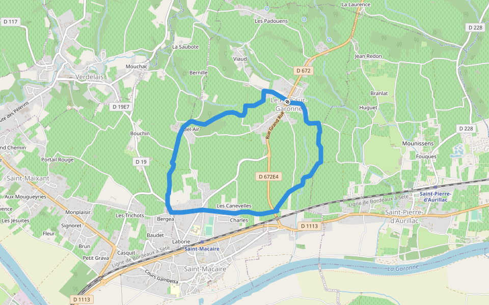 Le Pian-sur-Garonne : boucle locale walking route map in Le Pian-sur-Garonne