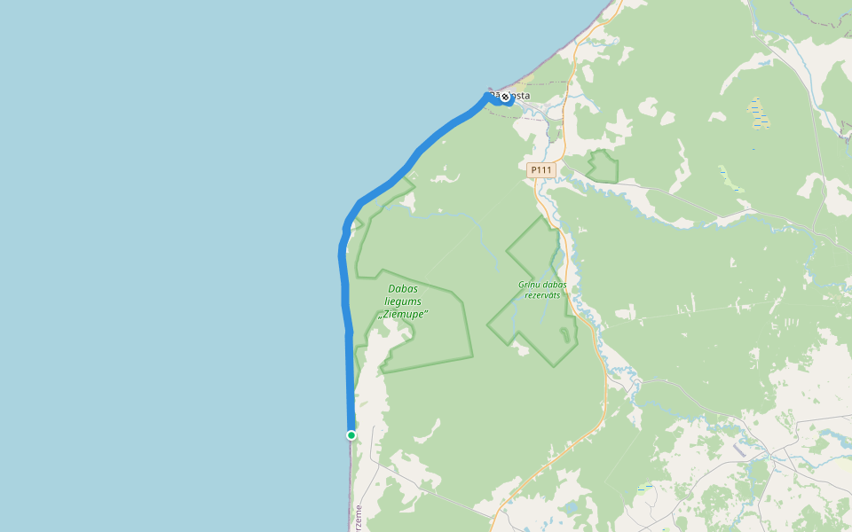 E9 section 5: Ziemupe - Pāvilosta walking route map in Ziemupe