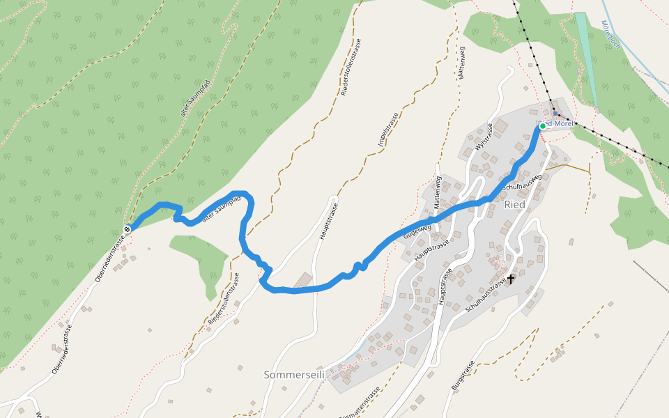 Luftbahnstation Ried-Mörel - Nieschbord walking route map in Riederalp