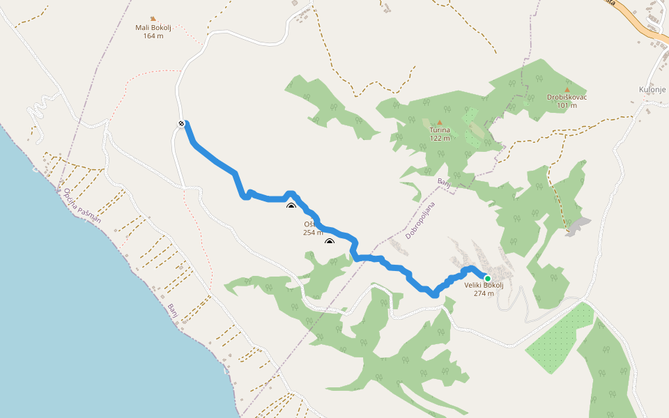 Oštro walking route map in Dobropoljana