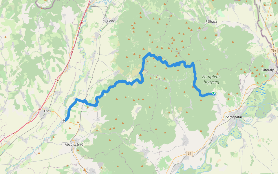 K, OKT (Gibárt, Hernád-híd - Makkoshotyka) walking route map in Makkoshotyka