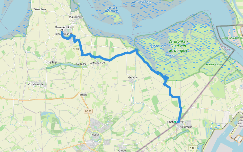 Grenslandpad - 26 - Variant Oost Zeeuws-Vlaanderen etappe 5 walking route map in Nieuw Namen