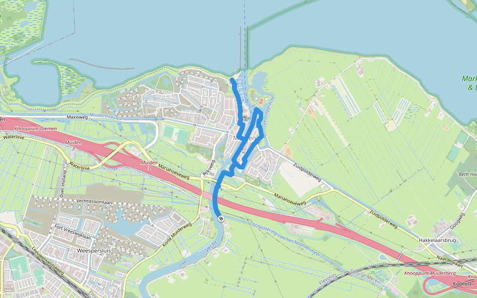 Waterliniepad 09a walking route map in Muiden