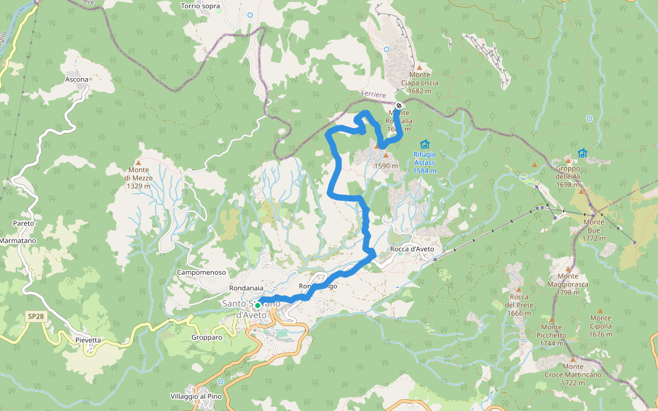 S. Stefano - Monte Groppo Rosso - Monte Roncalla walking route map in Santo Stefano d'Aveto