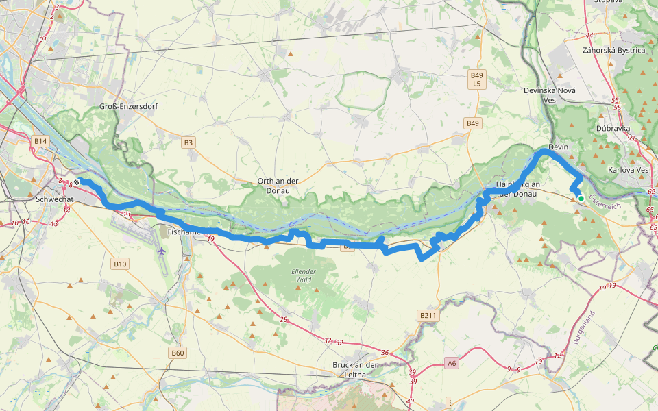 Jakobsweg Wolfsthal-Schwechat walking route map in Wolfsthal