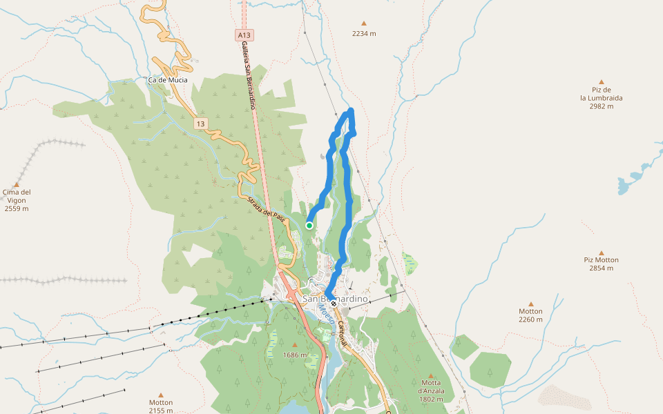 Gareida - Bosch di Pescion - San Bernardino walking route map in S. Bernardino