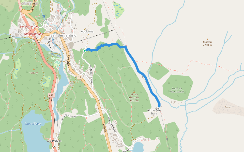 Ancubona - Alp de Pian Doss walking route map in S