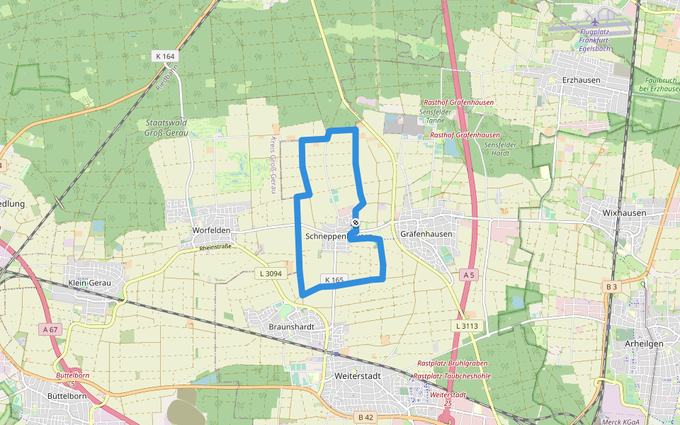 Weiterstädter Rundwanderwege - Stadtteilrunde Schneppenhausen walking route map in Weiterstadt