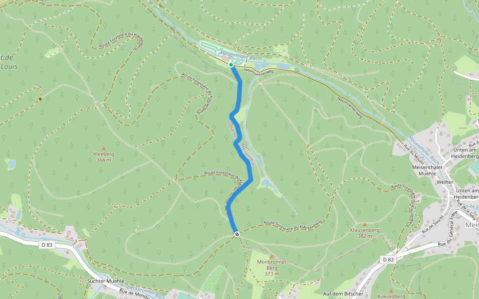 Blue cross walking route map in Meisenthal