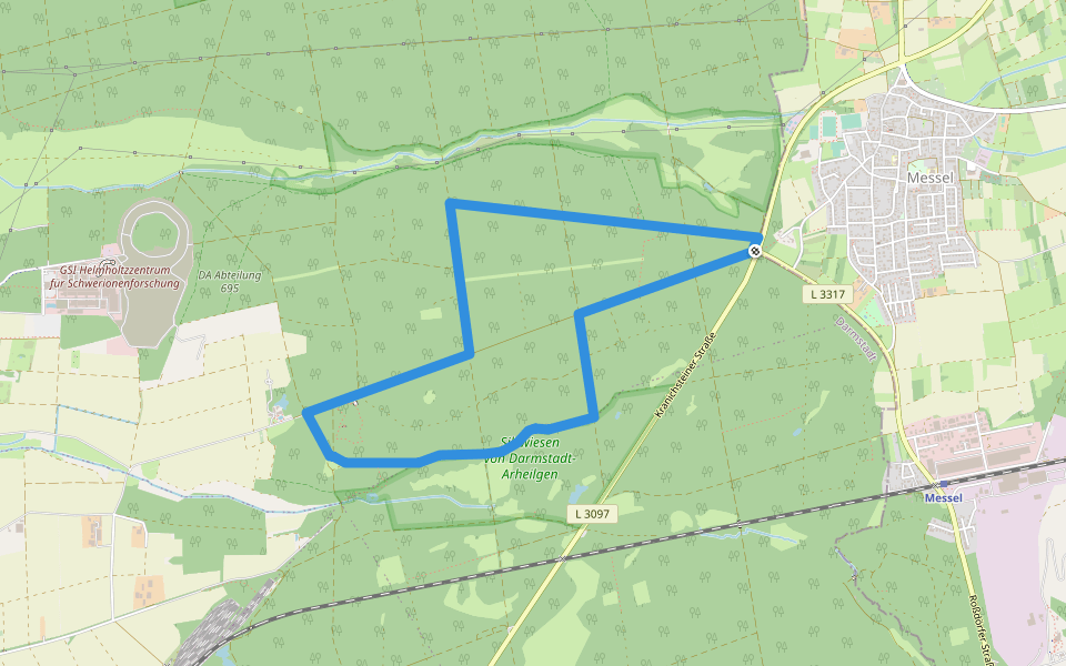 Rundwanderweg Darmstadt Messeler Falltorhaus 7: Stockschlag-Weg walking route map in Messel