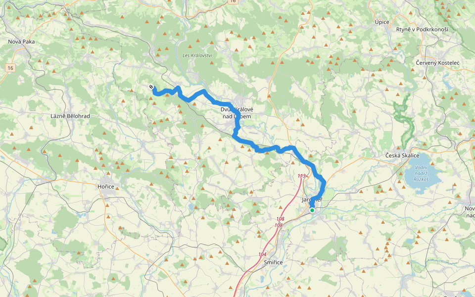 [Č] Jaroměř (žst.) - Zvičina walking route map in Jaromer