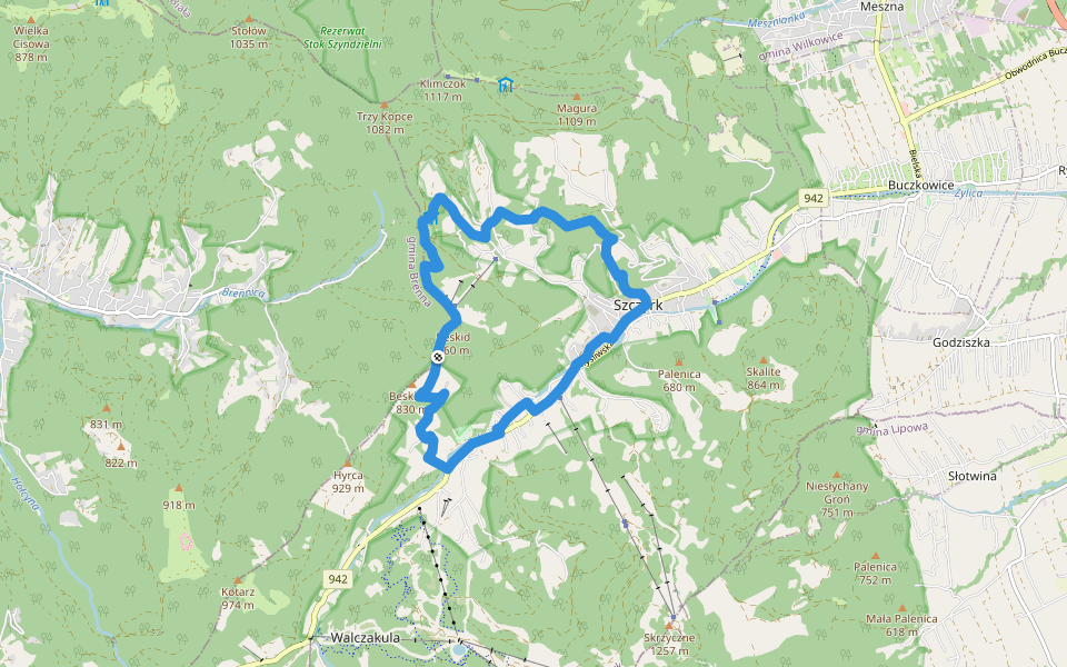 Beskid walking route map in Szczyrk