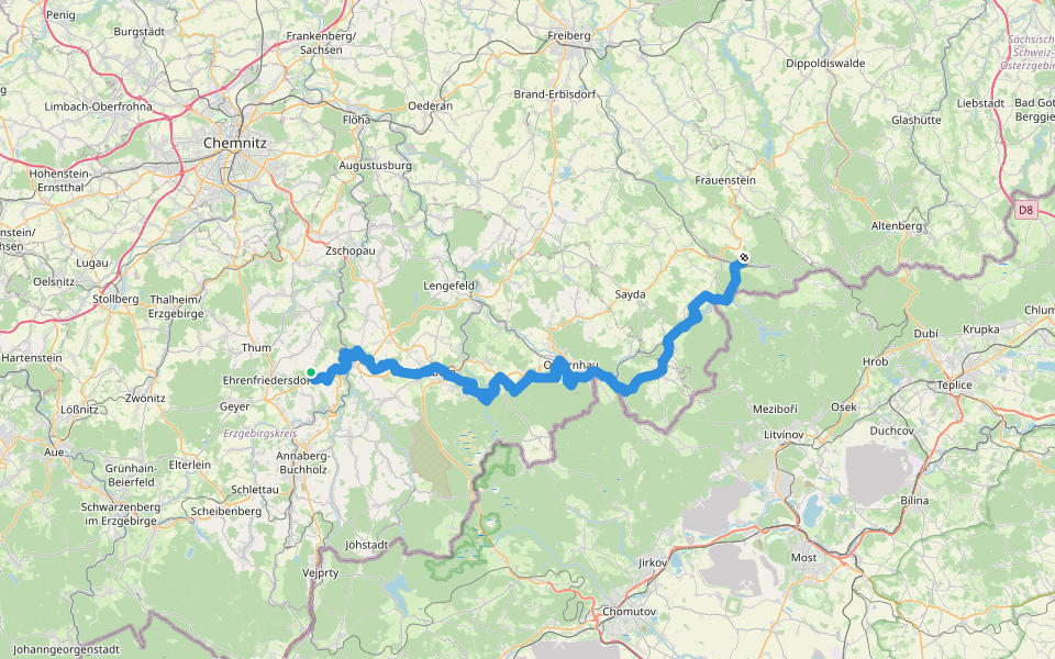 Internationaler Bergwanderweg Eisenach–Budapest (Sachsen Ost-West) walking route map in Wolkenstein