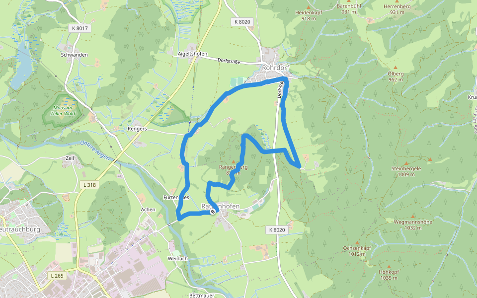 8 Rund um den Rangenberg walking route map in Isny im Allgäu