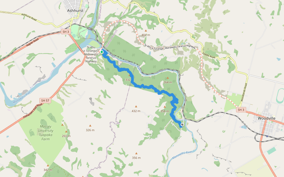 Manawatū Gorge Track walking route map in Woodville