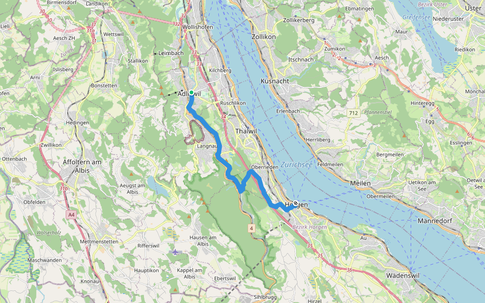 Zürichsee Rundweg - Etappe 2 walking route map in Adliswil