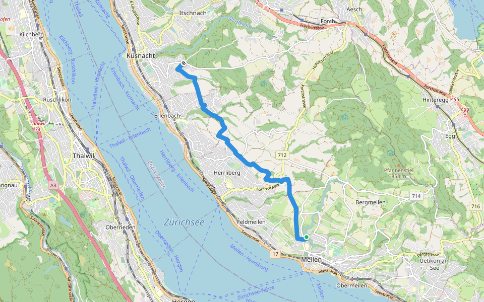 Zürichsee Rundweg - Etappe 9 walking route map in Meilen