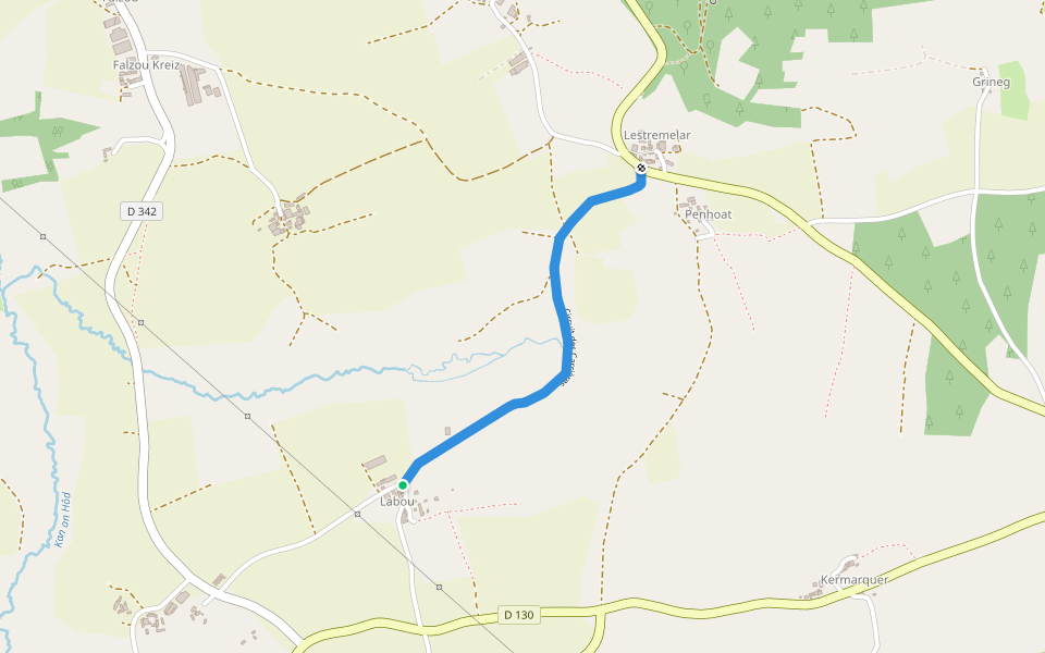 Circuit des Carrières walking route map in Sizun