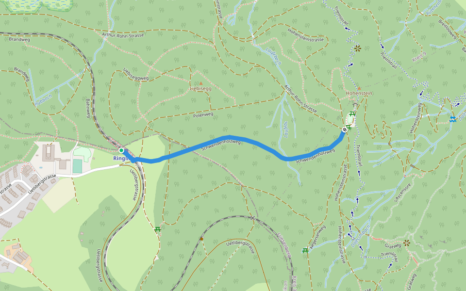 Hohenstein - Ringlikon Station walking route map in Uitikon