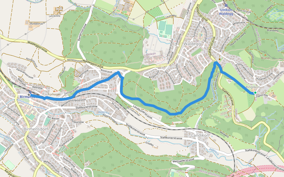 Birmensdorf - Ringlikon walking route map in Uitikon