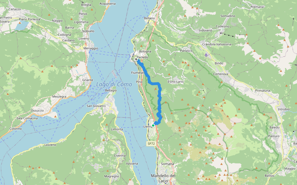 Sentiero del Viandante da Lierna a Vezio (variante alta) walking route map in Lierna