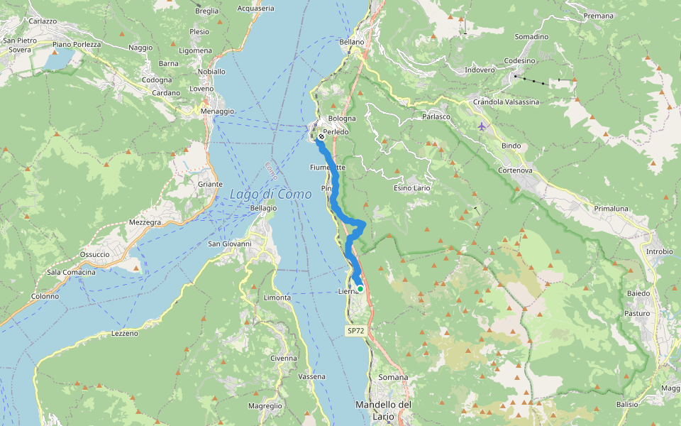 Sentiero del Viandante da Lierna a Vezio (variante bassa) walking route map in Lierna