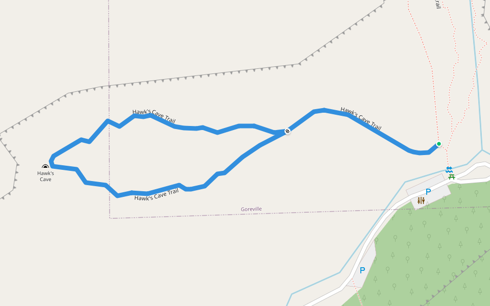 Hawk's Cave Trail walking route map in Goreville