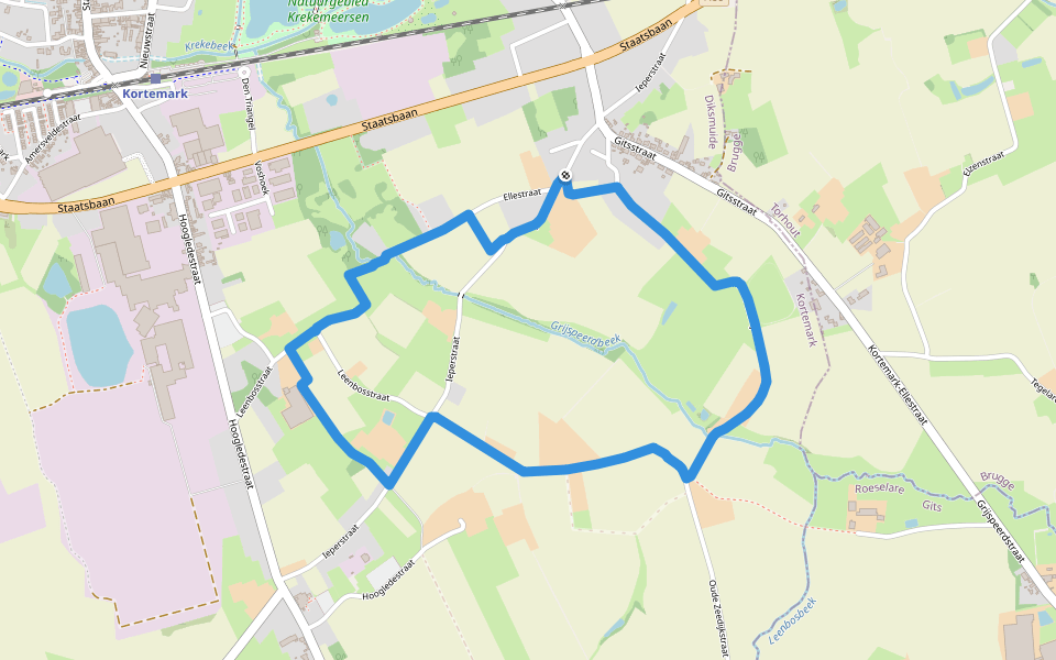Ellekring walking route map in Kortemark