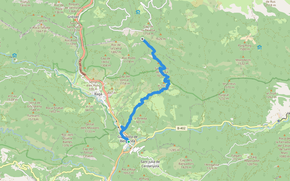PR-C 158 Guardiola de Berguedà - Collada Grossa walking route map in Guardiola de Berguedà